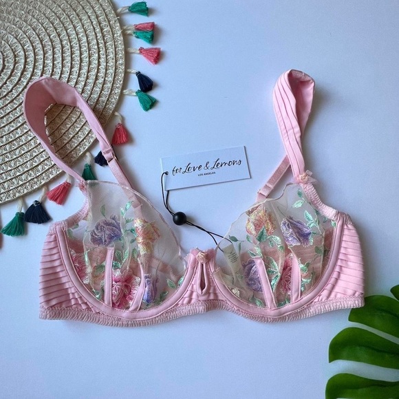 For Love And Lemons Pink Floral Embroidered Bra - Picture 7 of 8